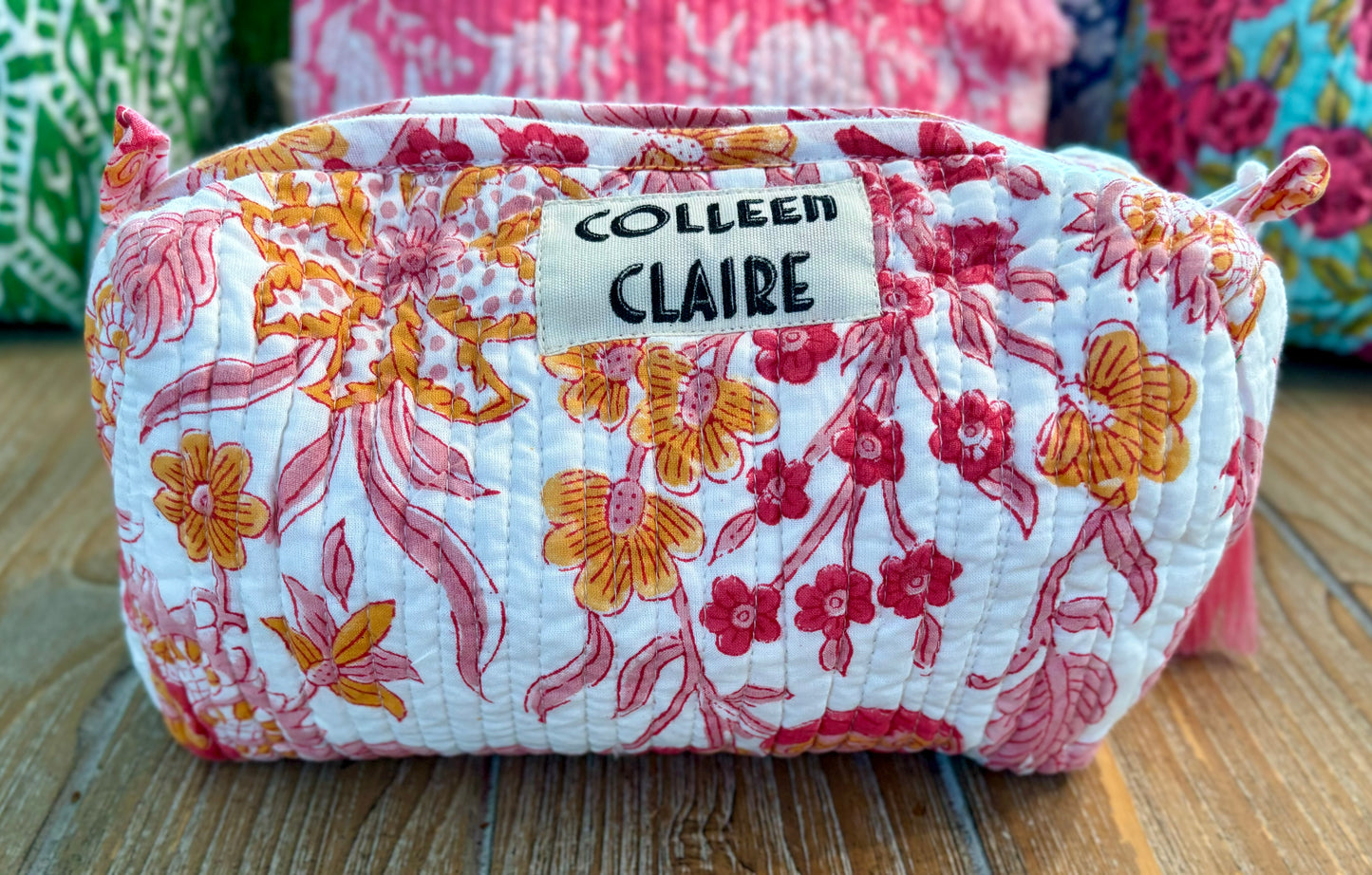 Suzanne Medium Pink Orange & White Toiletry Bag