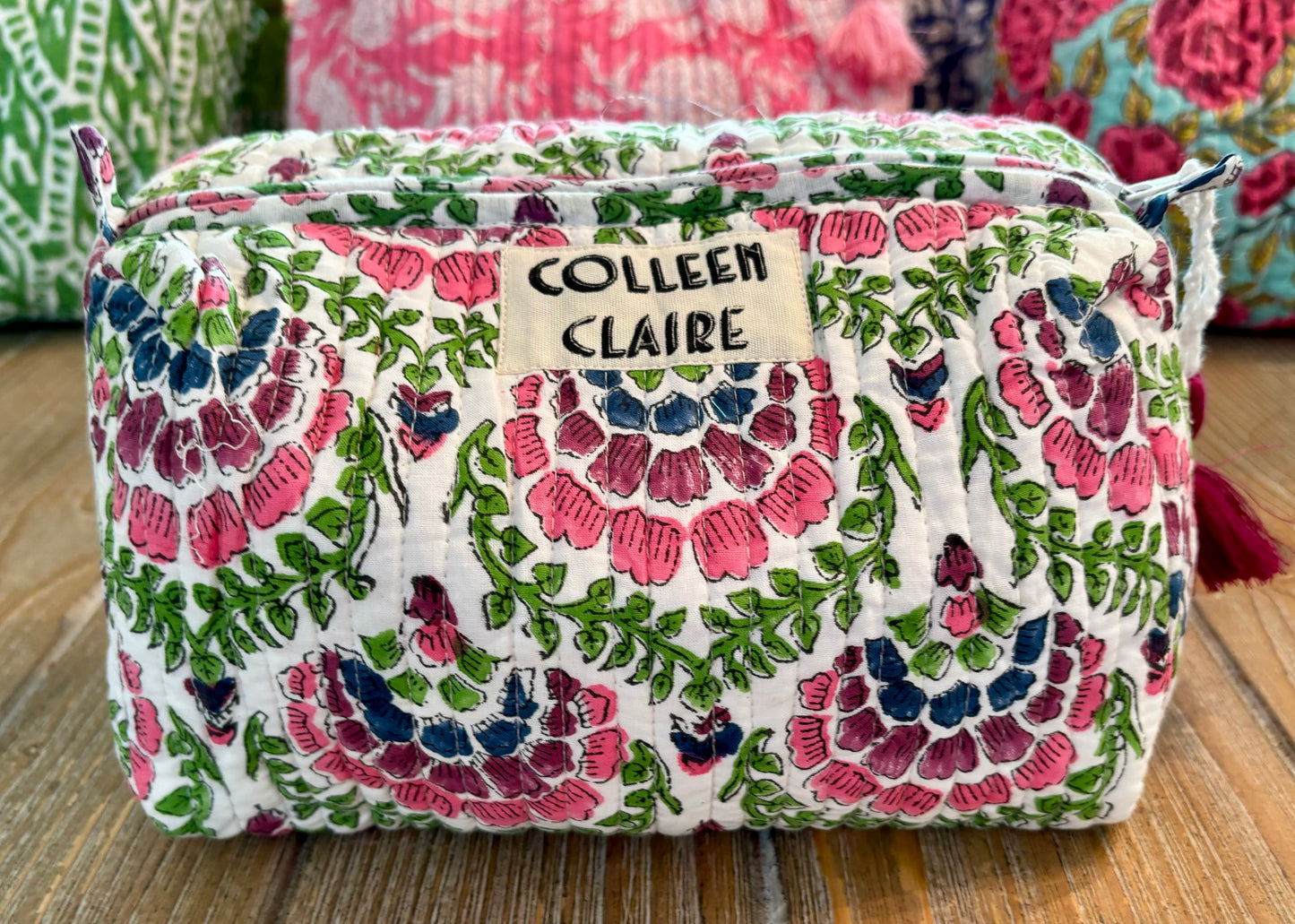 Suzanne Medium White Pink & Green Multi Toiletry Bag