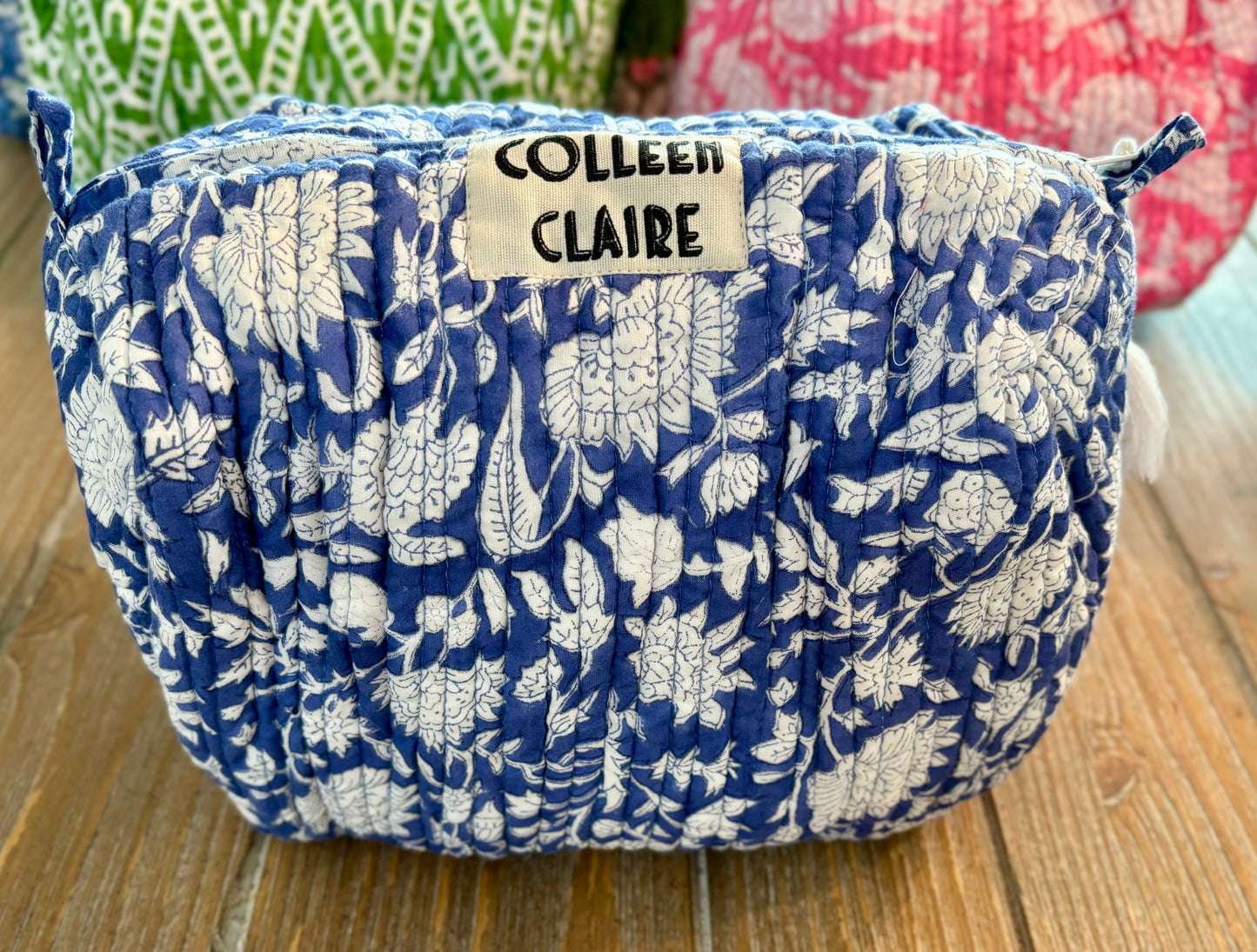 Suzanne Large Dark Blue & White Cosmetic Bag