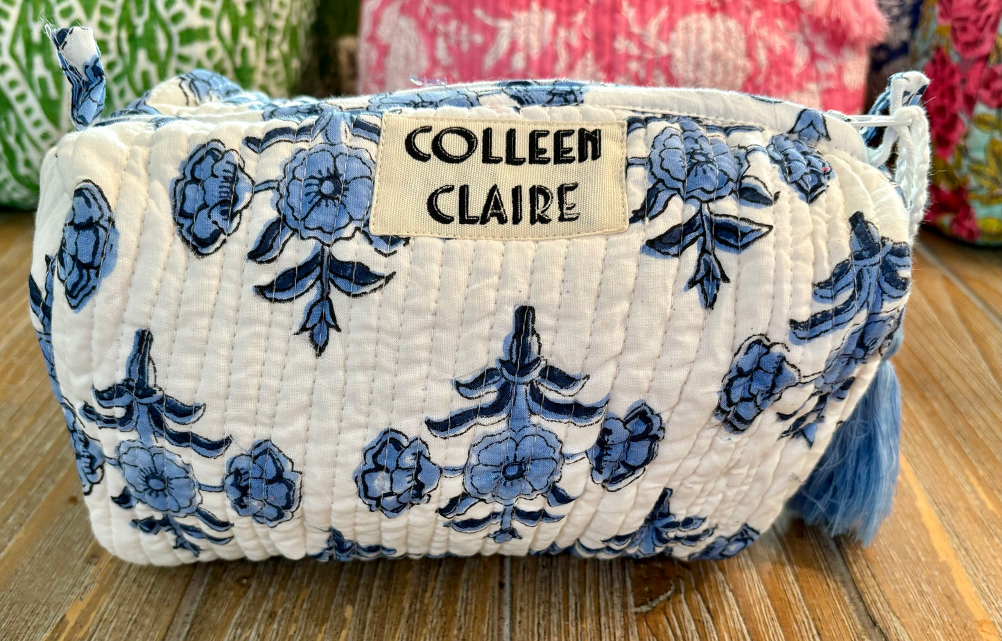 Suzanne Medium White & Baby Blue Toiletry Bag