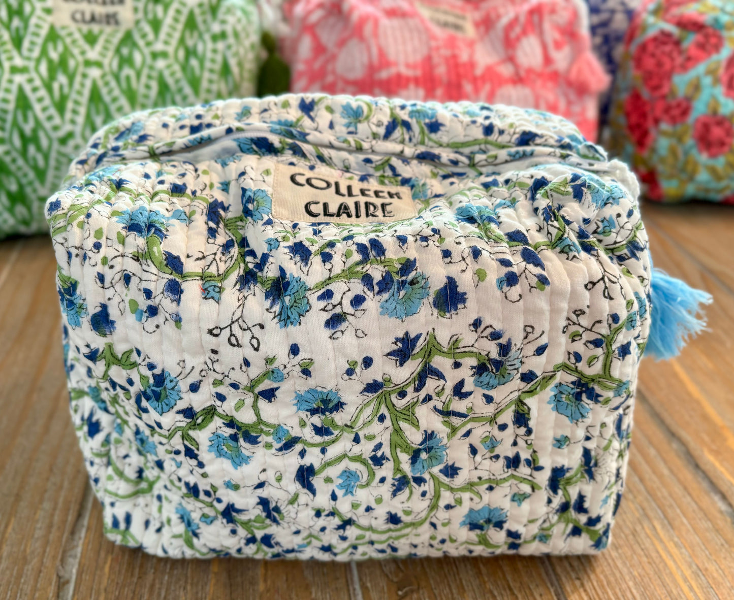 Suzanne Large White Blue Multi Cosmetic Bag