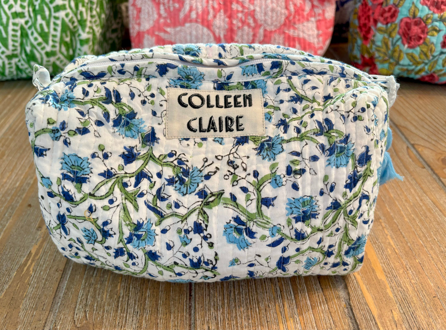 Suzanne Medium White & Blue Multi Toiletry Bag