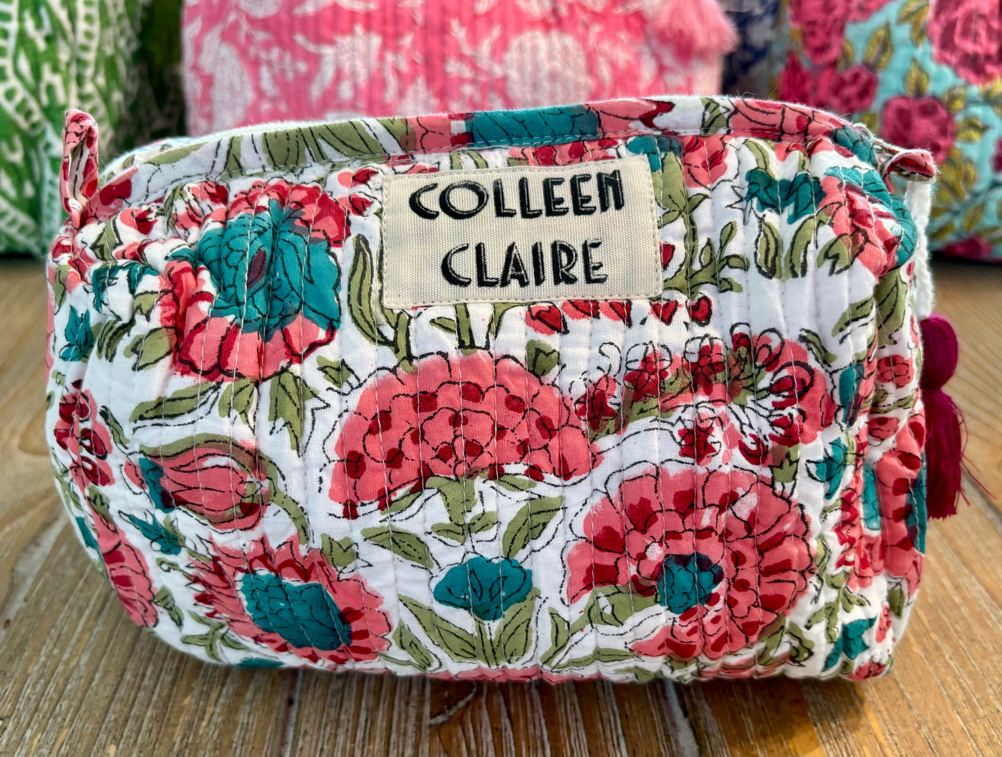 Suzanne Medium White Pink & Blue Multi Toiletry Bag