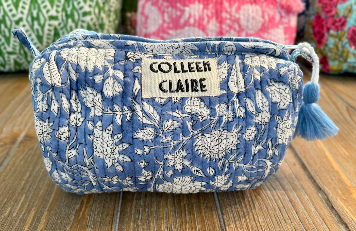 Suzanne Medium Light Blue & White Toiletry Bag