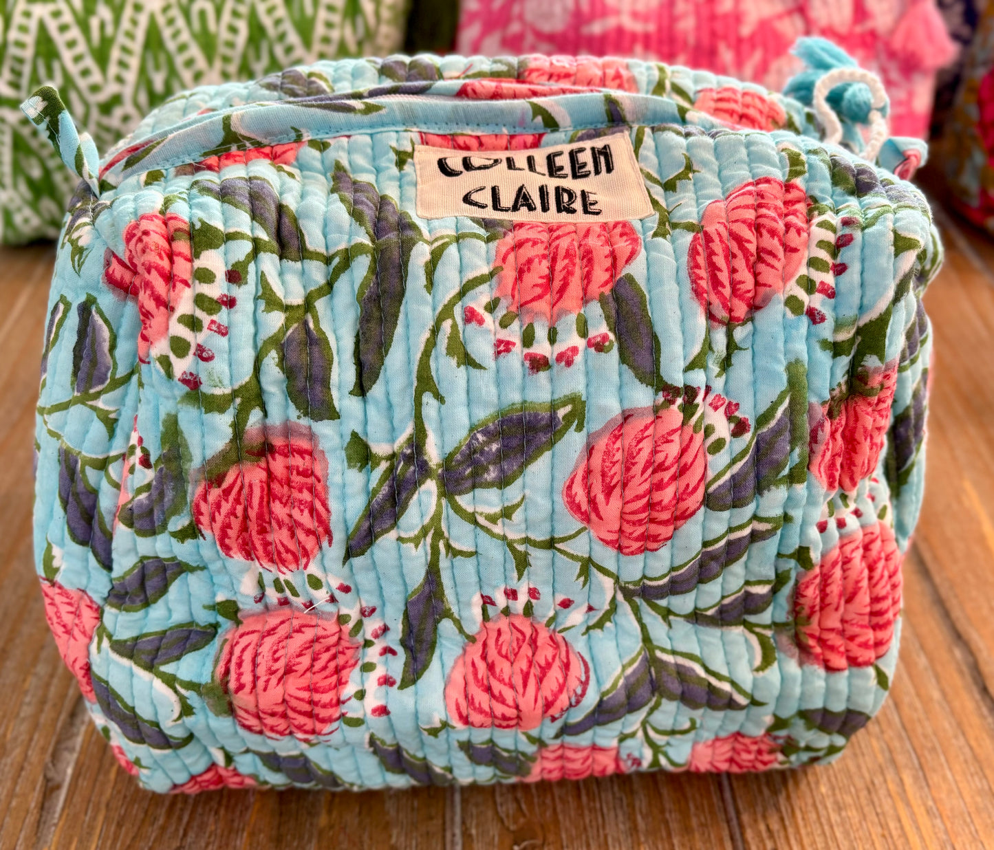 Suzanne Large Teal & Pink Multi Cosmetic Bag