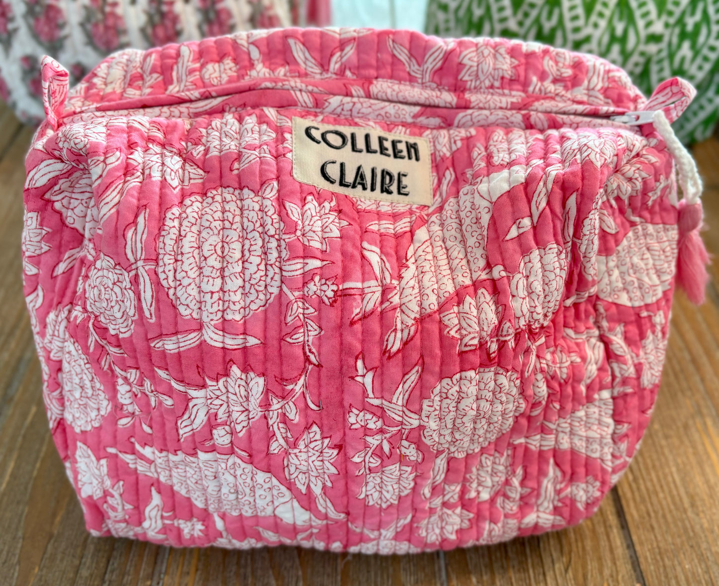 Suzanne Large Pink & White Cosmetic Bag