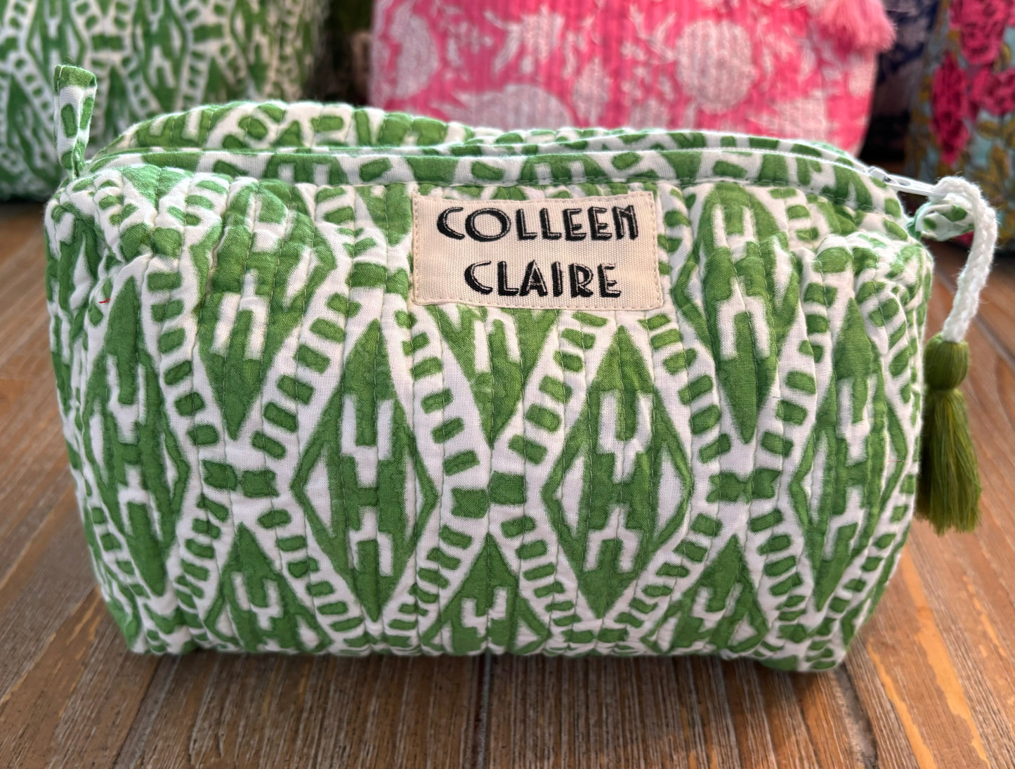 Suzanne Medium Green & White Toiletry Bag