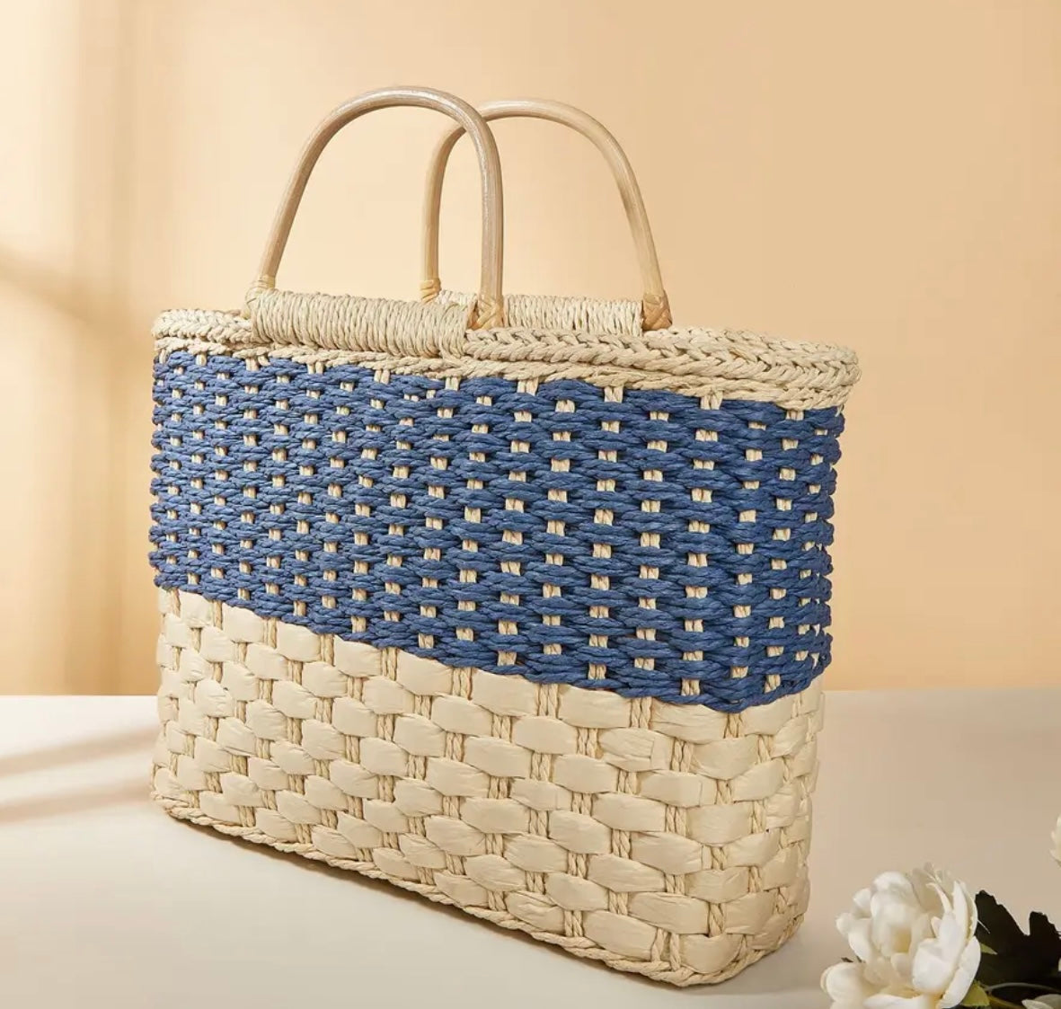 Blue Wicker Tote Bag