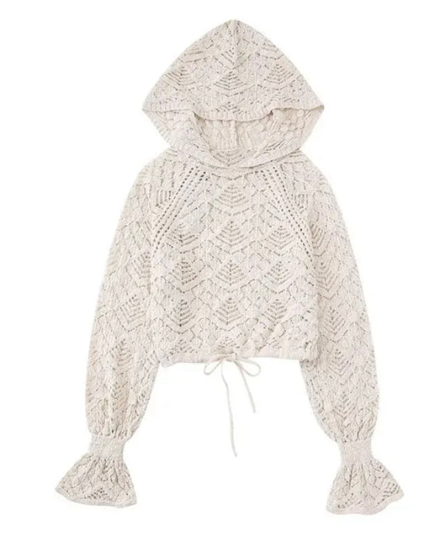 Diane Drawstring Crop Knit Hoodie