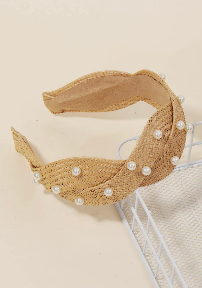 Raffia Pearl Tan Headband