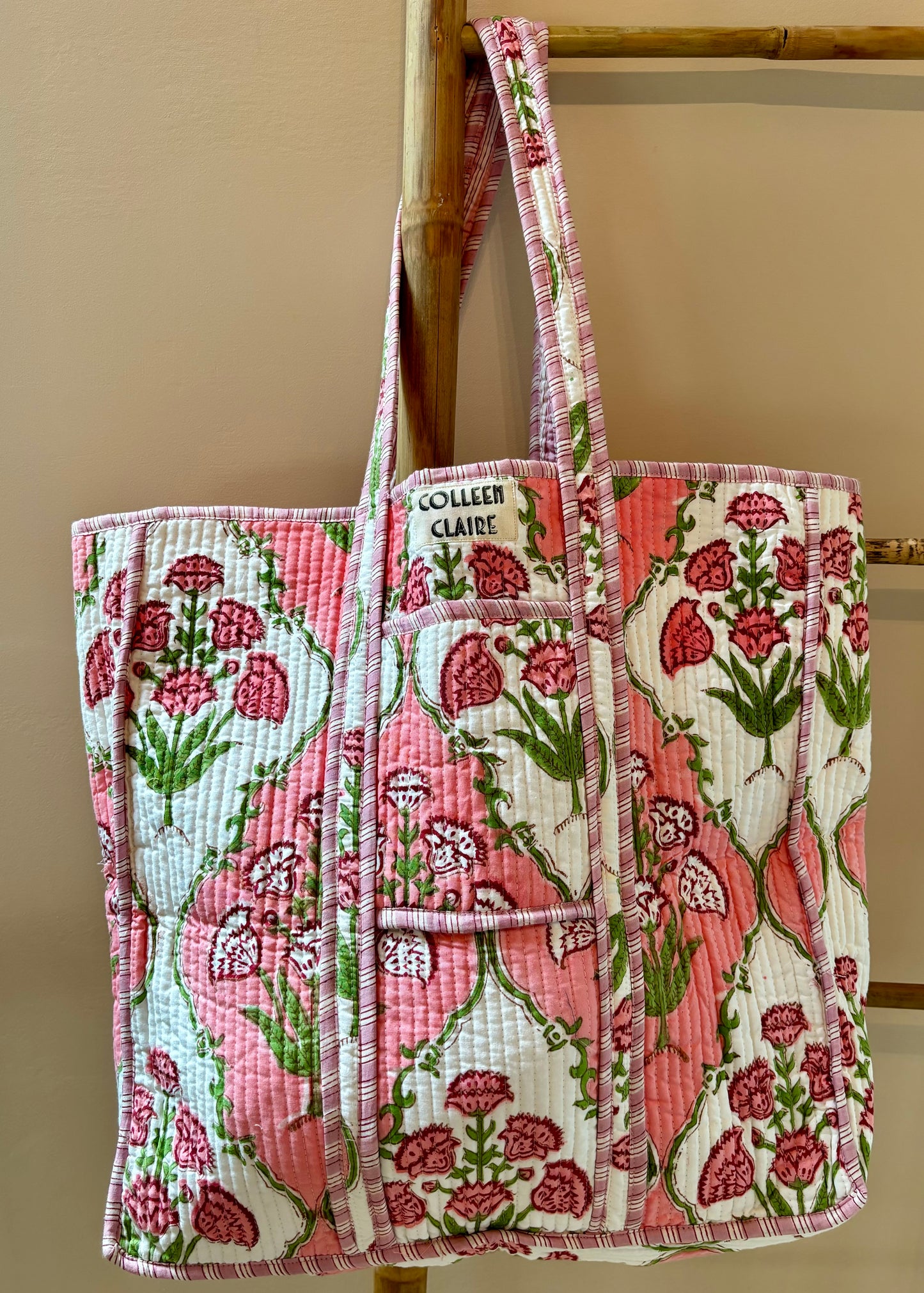 Carrie Tote Pink & White Multi