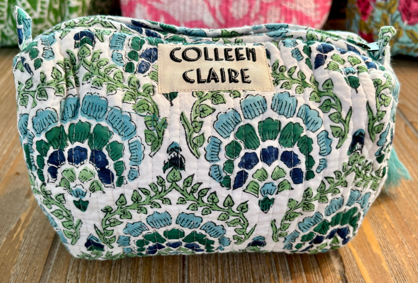 Suzanne Medium White Blue Green Toiletry Bag