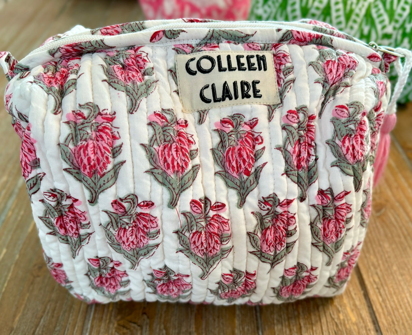 Suzanne Large White, Pink & Grey Cosmetic Bag