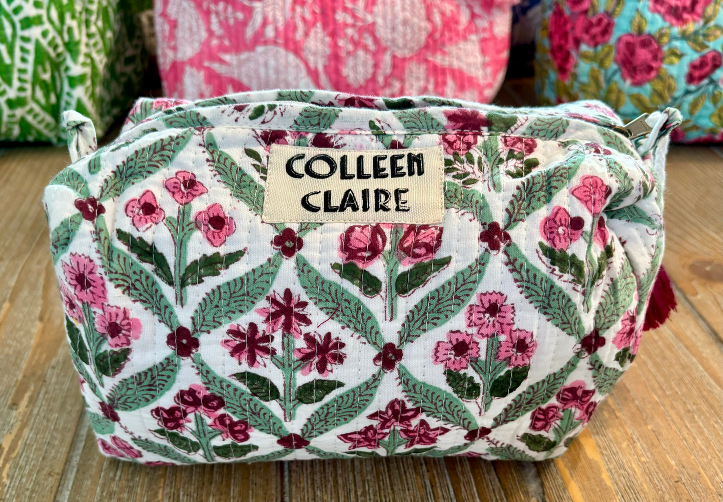 Suzanne Medium White Pink & Green Multi Toiletry Bag