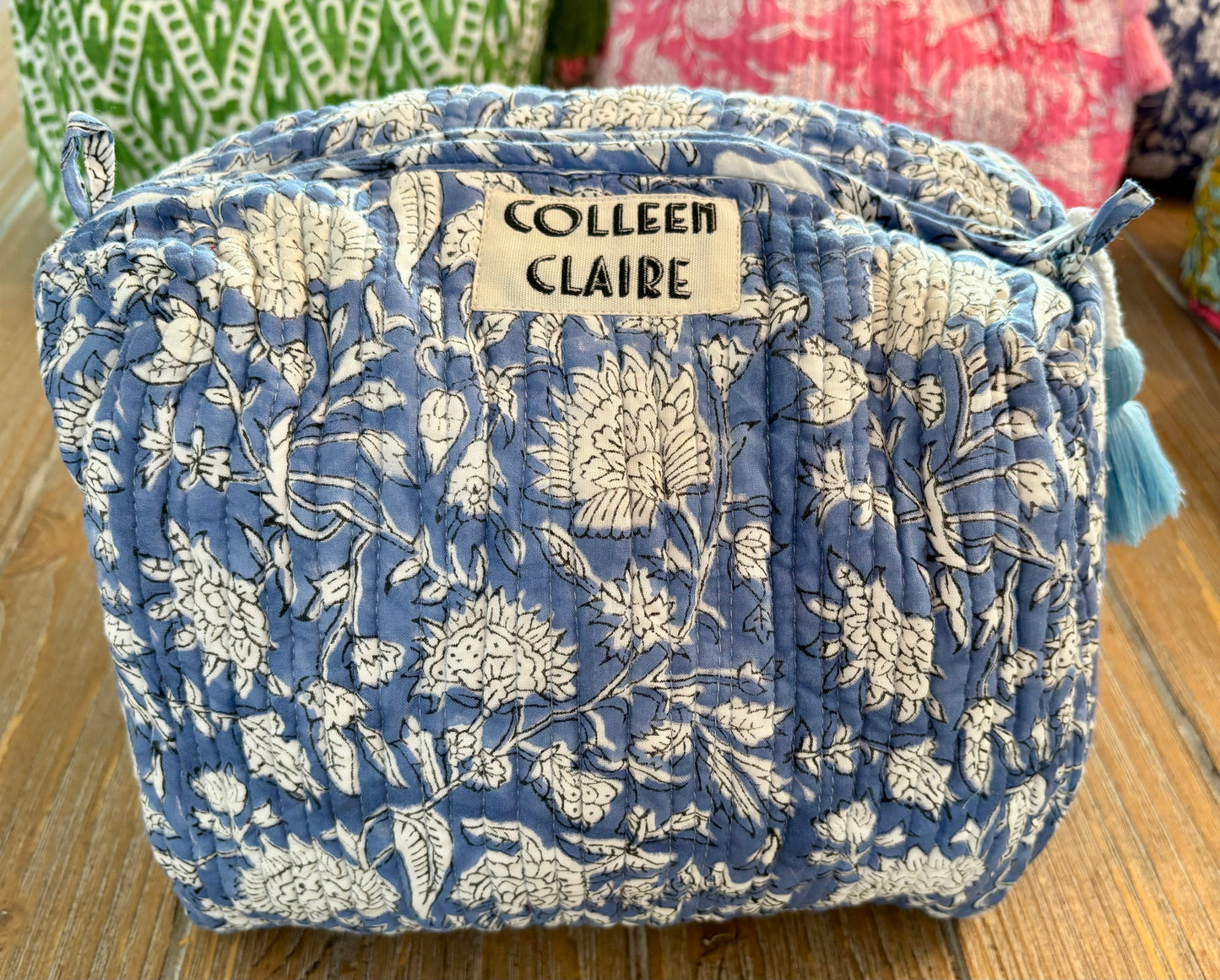 Suzanne Large Light Blue & White Cosmetic Bag