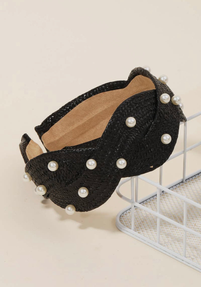 Raffia Pearl Black Headband